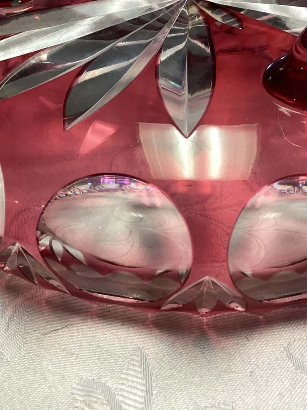 Nachtmann Bramberg Crystal Glass Bowl Cut Cranberry Czech Bohemian FOOTED